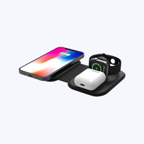 Picture of 15W 3-in-1 Wireless Charger for iPhone 14, 14 Pro, 15, 15 Pro, iWatch 4, 5, 6, 7, 8 (Qi Compatible, Foldable Design, Black)